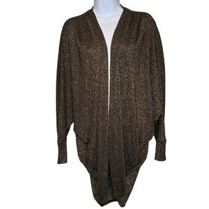 Forever 21 Womens Black Gold Metallic Sparkle Duster Cardigan Sz S Dolman Sleeve